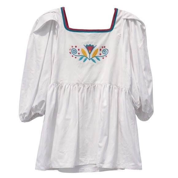 Mi Golondrina Mexico Embroidered Blouse Small White Cotton Folk Top - Picture 2 of 7